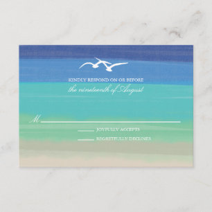 Sand, Sea & Seagulls Painted Ocean Wedding RSVP Card