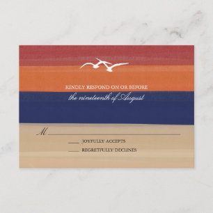 Sand, Sea & Seagulls Painted Ocean Wedding RSVP Card
