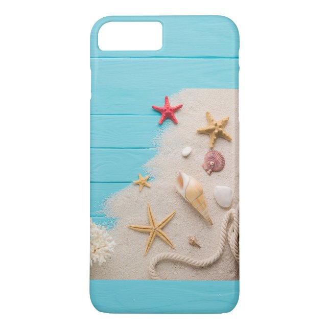 Sand Sea Shells Case-Mate iPhone Case (A vibrant phone case featuring seashells, starfish, and coral arranged on a sandy beach background. )