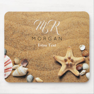 Sand & Sea Shells, DIY Name & Monogram, Extra Text Mouse Mat