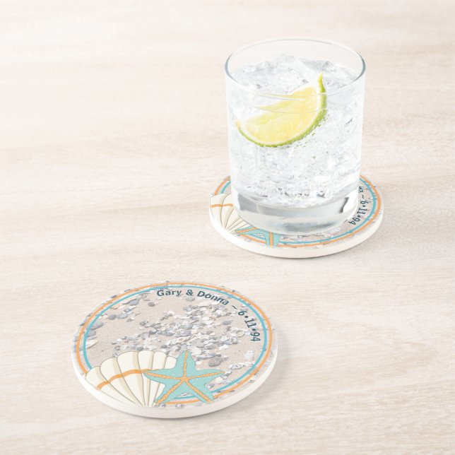 Sand, Seashell and Pale Blue Starfish Coaster (Side)