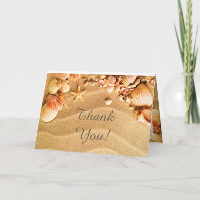 Sand Seashell Beach Wedding Folded Thank You Card (Front)