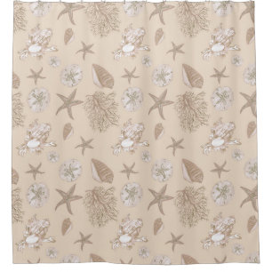 Sand seashell pattern on ivory shower curtain