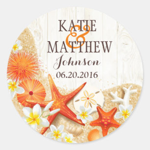 Sand Seashells Floral Rustic Beach Wedding Label