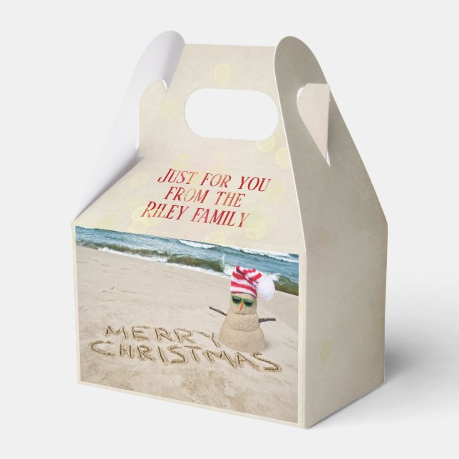 sand snowman on the beach favour box (Front Side)