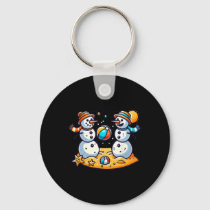 Sand Snowman Playing Beach Ball Xmas In July Summe Key Ring