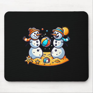 Sand Snowman Playing Beach Ball Xmas In July Summe Mouse Mat
