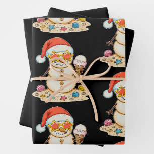 Sand Snowman Santa Hat Christmas Beach Vibes Xmas Wrapping Paper Sheet