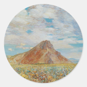 Sand Springs Butte by Childe Hassam, Vintage Art Classic Round Sticker
