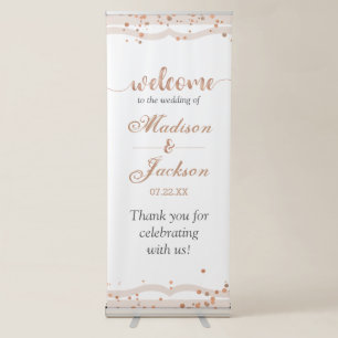Sand Stripes & Rose Gold Confetti Wedding Welcome Retractable Banner