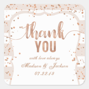 Sand Stripes & Rose Gold Wedding Love Thanks Square Sticker