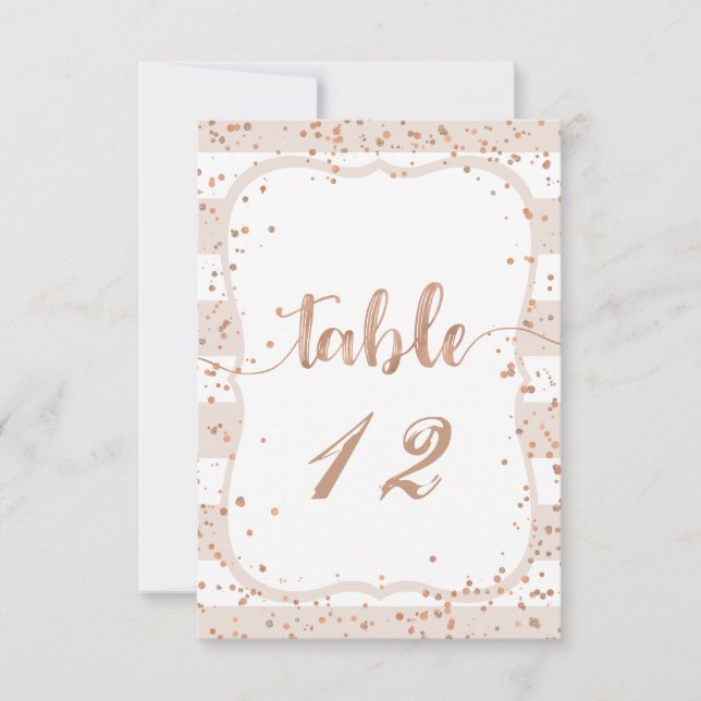 Sand Stripes & Rose Gold Wedding Table Numbers (Front)