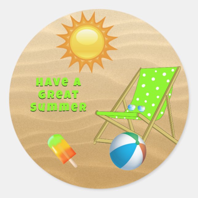 Sand Sun Green Beach Chair Ice Pop Beach Ball Classic Round Sticker (Front)