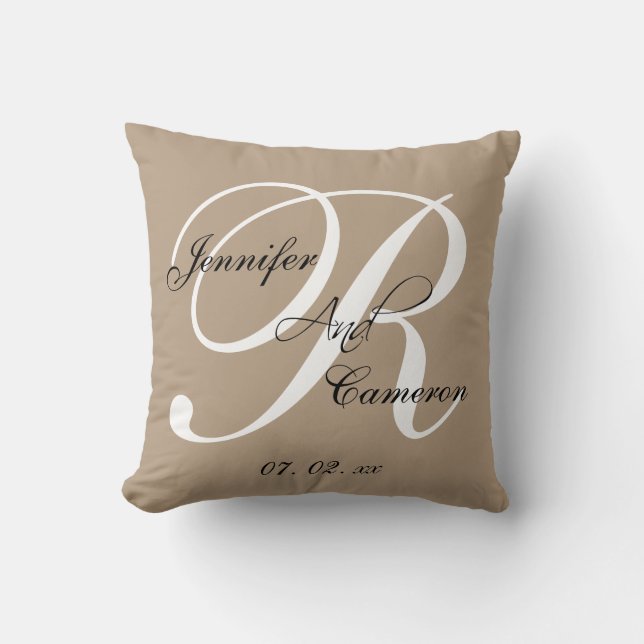 Sand Tan Taupe Custom Wedding Keepsake Pillow (Front)