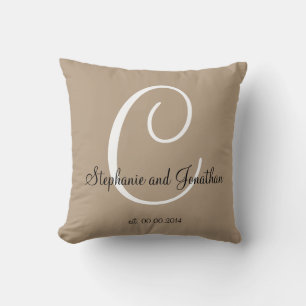 Sand taupe white custom Wedding keepsake pillow