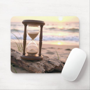 Sand Timer on Beach Driftwood Mouse Mat