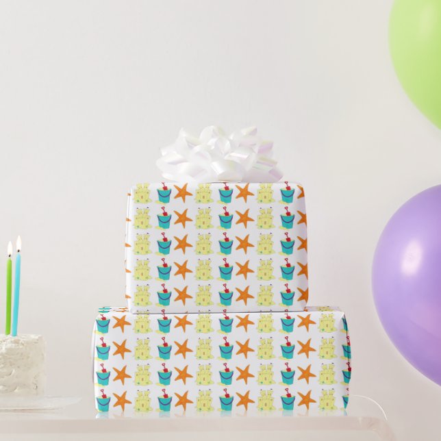 Sand Toys Beach Sandcastle Starfish Shovel Pail Wrapping Paper (Party Gifts)