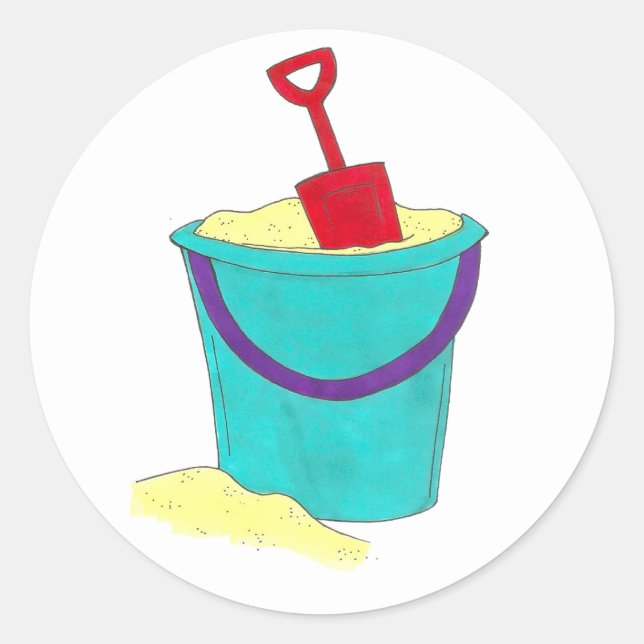 Sand Toys Teal Beach Pail Bucket Red Shovel Classic Round Sticker (Front)