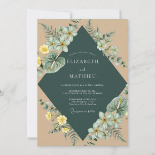 Sand Tropical Palm Eucalyptus Wedding Invitation