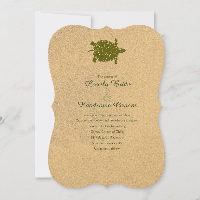 Sand Turtle Beach Wedding Invitation (Front)