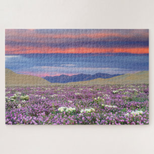 Sand Verbena & Dune Primrose Wildflowers at Sunset Jigsaw Puzzle