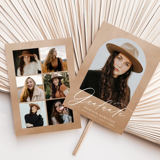 Sand Watercolor Arch 7 Photo Collage Graduation Announcement (Creator Uploaded)