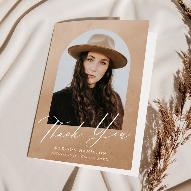 Sand Watercolor Arch Photo Graduation Thank You Card (Creator Uploaded)