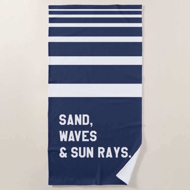 Sand, Waves And Sun Rays Beach Towel (Front)