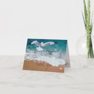 Sand Writing Beach Scene Aqua + Sand Thank You Card