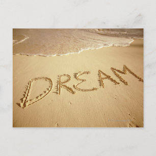 Sand writing 'Dream' with incoming surf at top Postcard