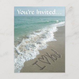 Sand Writing on the Beach, I Love You Invitations
