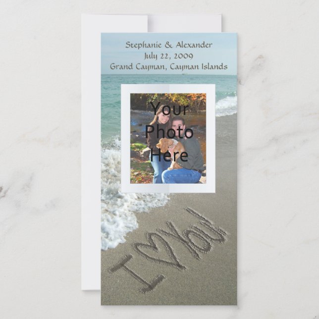 Sand Writing on the Beach, I Love You Photo Card (Front)