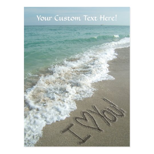 Sand Writing on the Beach, I Love You Postcard