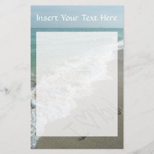 Sand Writing on the Beach, I Love You Stationery