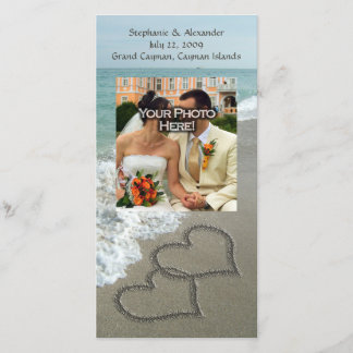 Sand Writing on the Beach, Interlocking Hearts Save The Date