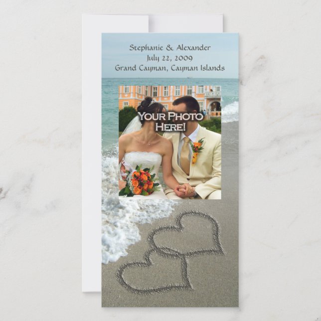 Sand Writing on the Beach, Interlocking Hearts Save The Date (Front)