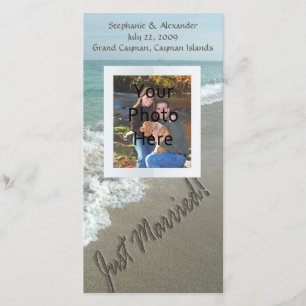 Sand Writing on the Beach, Just Married Announcement