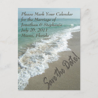 Sand Writing on the Beach Save the Date Postcard