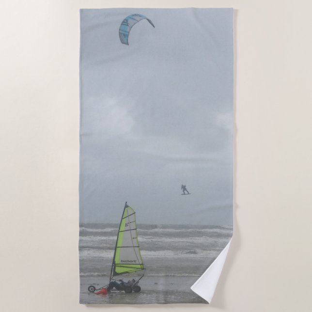 Sand Yachting & Kite Surfing Beach Towel (Front)