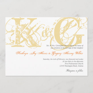 Sand yellow antique grunge monogram wedding invite
