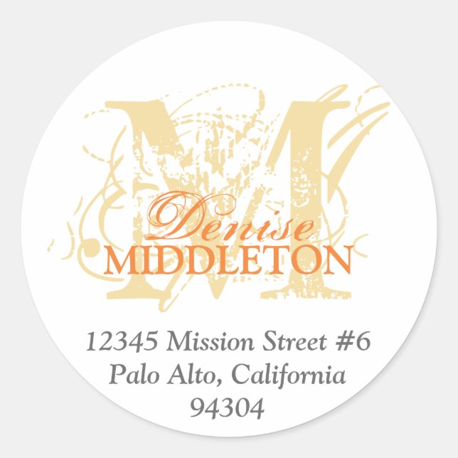Sand yellow monogram antique grunge address label (Front)