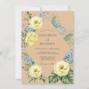 Sand Yellow Palm Eucalyptus Wedding Invitation