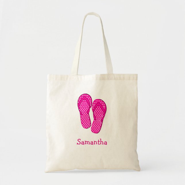 Sandals flip flop summer pink custom name tote bag (Front)