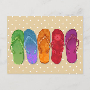 Sandals flip-flops beach party - sand dots postcard