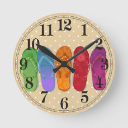 Sandals flip-flops beach party - sand dots round clock