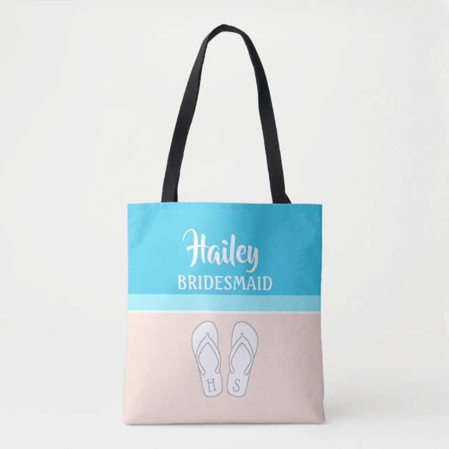 Sandals on Beach Monogrammed Bridesmaid Wedding Tote Bag (Front)
