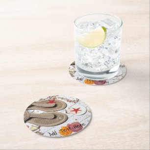 Sandals, Seashells and Starfish at the Beach Round Paper Coaster