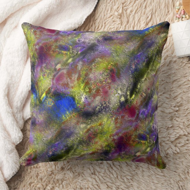 Sandblasted splattered yellow red paint on cotton  cushion (Blanket)