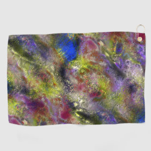 Sandblasted splattered yellow red paint on cotton golf towel