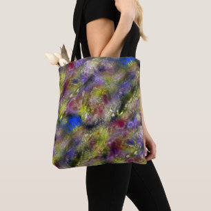 Sandblasted splattered yellow red paint on cotton tote bag